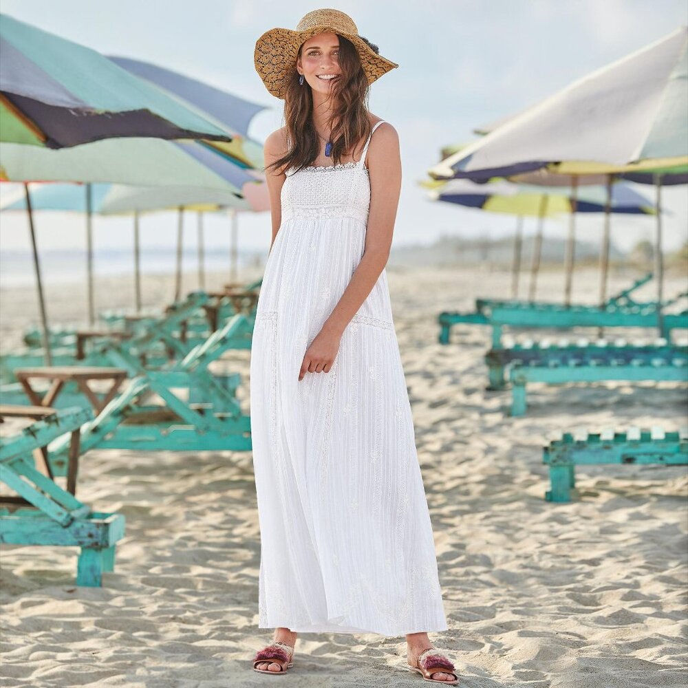 NWOT Sundance Women Light Of Heart Maxi Embroidered Dress Large Coastal Beach